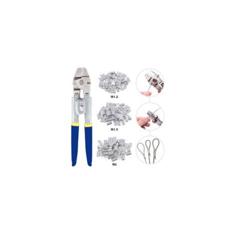 Pinza crimpatrice per funi metalliche fino a 2,2 mm con 150 manicotti di crimpatura in alluminio a doppio cilindro in 3 misure - Crezuo