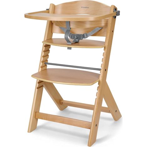 Chaise Haute Bébé Évolutive en Bois NORDY, Bois de Hêtre, Réglable jusqu’à 35 kg, Plateau Amovible, Siège et Repose-Pieds Réglables, Harnais 3 Points, Bois (1/5)