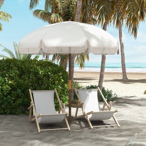 Parasol de plage parasol d'extérieur rond parasol à frange protection UV 40 + avec 8 baleines gris clair (1/5)