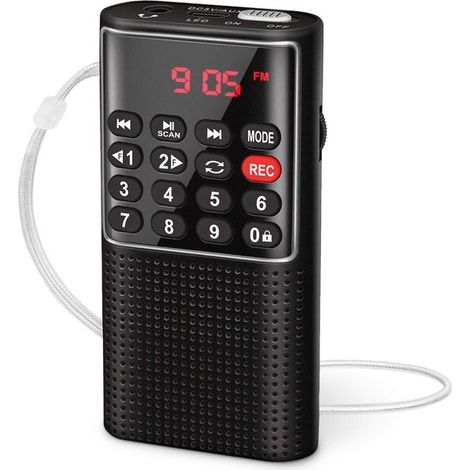 Radio portátil – pequeña radio portátil recargable con función de grabación – radio FM portátil – compatible con MP3/TF/AUX/USB-C (negra) (1/5)