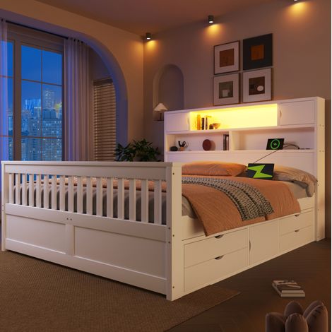letto contenitore 160x200 LED cassetti bianco HAVRYA (1/5)