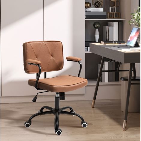 Silla de oficina acolchada marron con piston de gas, funcion balancin y ruedas 360°, 61 x 58 x 82-91 cm (1/5)