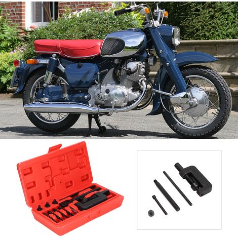 Kit d'outils de réparation pour moto : dérive-chaîne, séparateur de maillons, riveteuse et riveteuse. (1/5)