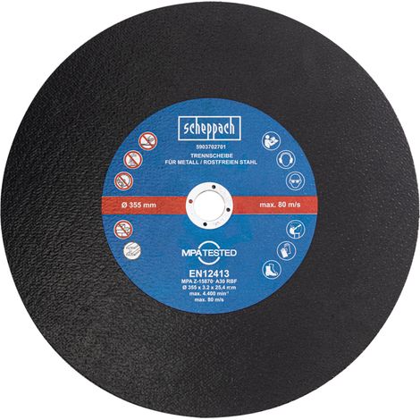 Scheppach Disque pour meuleuse - Ø 355 mm - Alésage 25,4 mm - Largeur de coupe 3,2 mm - Profondeur de coupe 115 mm