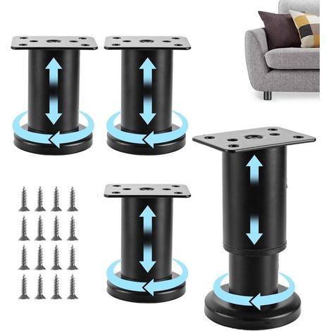 Patas ajustables para muebles,Juego de 4,8-12 cm,Pata ajustable,Pata ajustable,Patas para muebles,Patas pequeñas ajustables para muebles,Negro (1/5)
