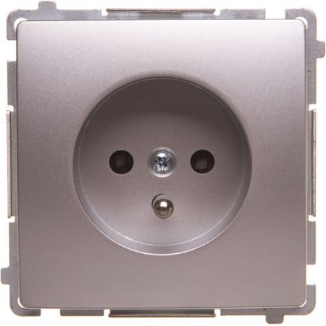 Enchufe b谩sico Simon con toma de tierra y obturadores de riel 16A 250V plata mate BMGZ1z.01/43