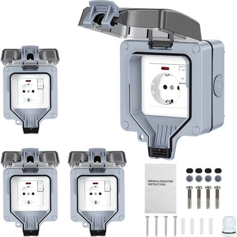 Wolketon 4X Enchufe exterior estanco IP65 con interruptor, caja mural de superficie, 16A 250V, toma de corriente para jardín, balcón, garaje y baño (1/5)