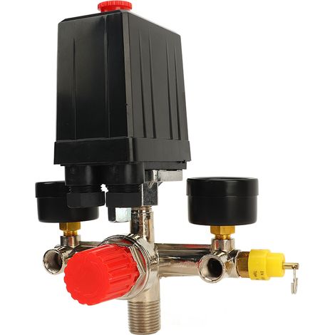 Pressostat de compresseur d'air à double régulateur, vanne de contrôle de pression automatique, port américain, 0-12 bar, 0-180 psi (1/5)