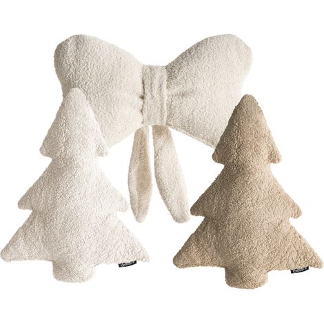 Conjunto de 3 cojines decorativos de bouclé motivo de árbol de Navidad beige claro Winterland
