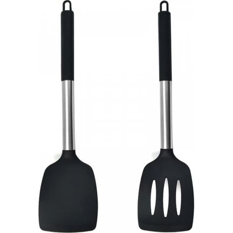 Lot de 2 petites spatules en silicone résistantes à la chaleur pour poisson, œufs, crêpes et plus encore (lot de 2, noir) (1/4)