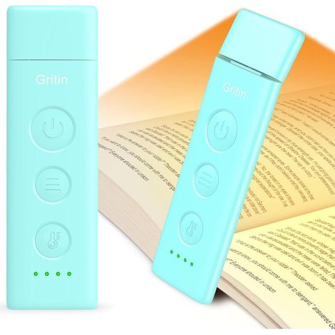 Rechargeable Reading Lamp, Clip-on Bed Light, 3 Eye-Friendly Colors & 5 Continuously Adjustable Brightness Levels, Compact and Durable, Gift for Book Lovers - Blue (1/5)