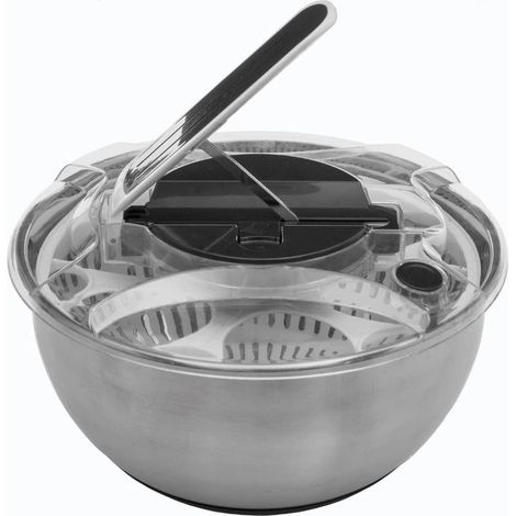 Essoreuse à Salade en Inox, 27,4 x 16,5 cm, Séchoir à Légumes avec Mécanisme à Levier, Bol Essoreur Manuel pour Laitue et Fruits, Accessoire de Cuisine Pratique et Durable