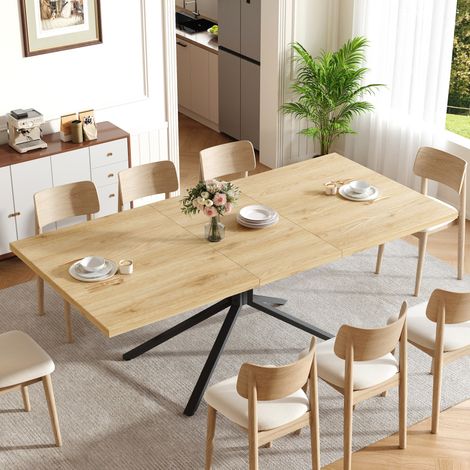 Tavolo da pranzo allungabile 120/160 x 90 cm in MDF rovere chiaro, 4-6 persone - CHICFURN (1/5)