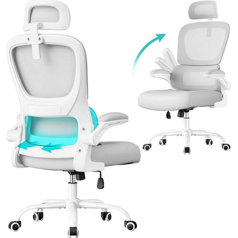 Sedia da ufficio ergonomica con doppio strato di tessuto a rete braccioli pieghevoli supporto lombare regolabile e poggiatesta funzione di oscillazione grigio 120004854