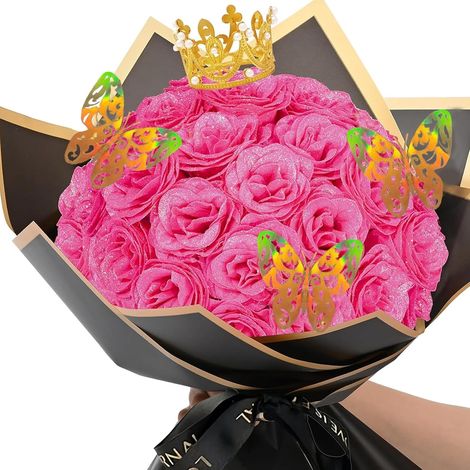 Bouquet de Fleurs Rose Artificielle Bouquet de Roses à Paillettes (1/5)