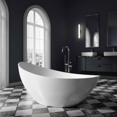 BERNSTEIN - Baignoire îlot VICE 2.0 en acrylique sanitaire - 183,5 x 78,5 x 76,9 cm - couleur sélectionnable - robinetterie en option Blanc brillant, Avec raccord standard 8028B