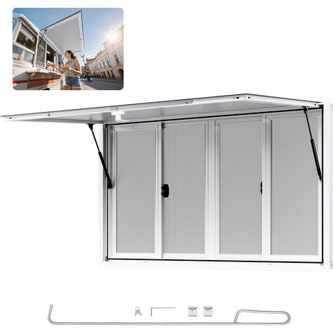 VEVOR Sportello per Concessioni da 1524 x 915 mm Finestra per Camion di Cibo in Lega di Alluminio, Apertura Fino a 85 Gradi con 4 Finestre Scorrevoli, Porta a Tenda e Gancio di Traino (1/5)