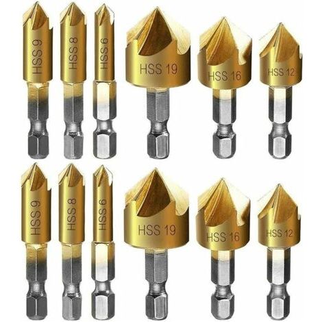 Fraise chanfreiner metal 12 Pcs queue hexagonale poinon de centrage automatique forets chanfreiner, 6mm 8mm 9mm 12mm 16mm 19mm (1/5)