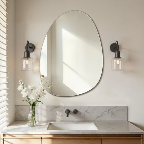 S'AFIELINA Irregular Wall Mirror 75x55cm – Frameless Modern Oval Mirror for Bathroom, Bedroom or Hallway