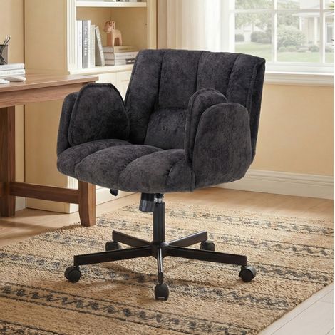 Silla de oficina giratoria con ruedas, altura regulable, reposabrazos abatibles, negra OKMYHOME (1/5)