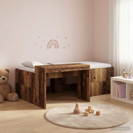 Cama alta para niños con escritorio Madera envejecida