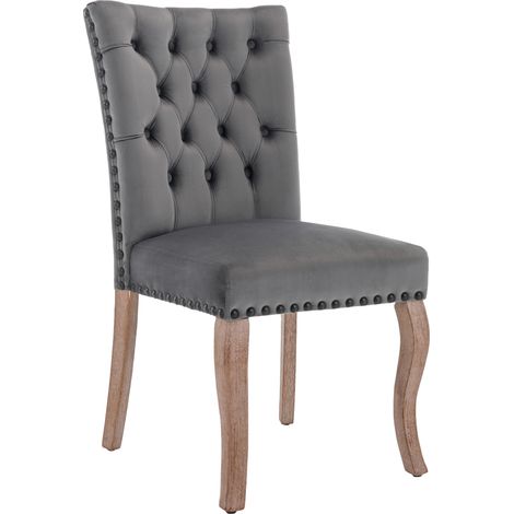 Silla de comedor de terciopelo gris con patas de madera, 6 unidades (1/5)
