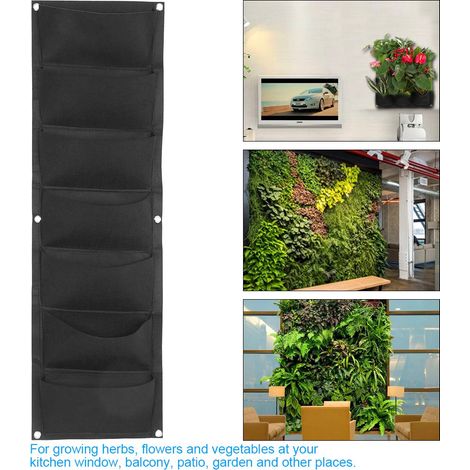 Sac de culture pour jardin balcon mur vertical fleurs plantes suspendu noir 7 poches (1/5)