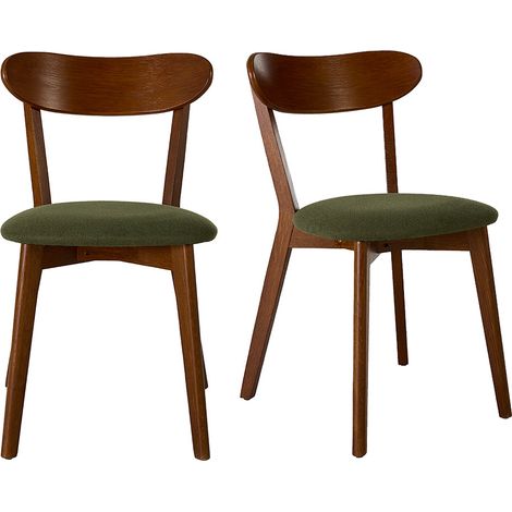 Chaises vintage en bois foncé et tissu effet velours texturé vert kaki (lot de 2) DOVE (1/5)