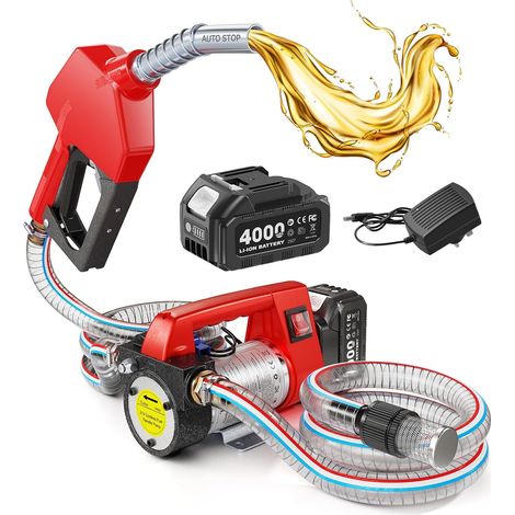 Pompe à Gasoil Sans Fil 45L/Min Diesel Kérosène, Buse Auto Stop Pompe Carburant Électrique avec Kit 18V 4,0Ah Batterie (1/5)