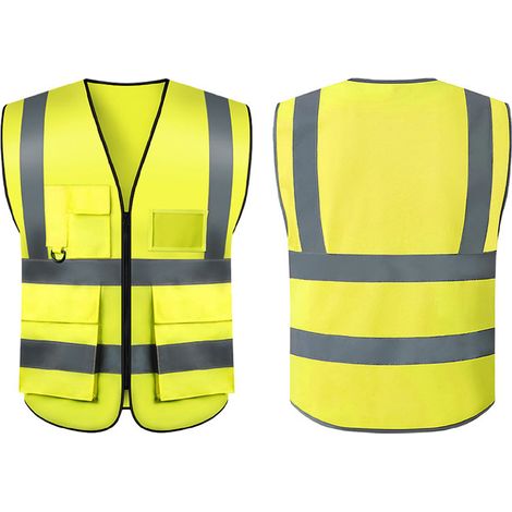 Mehrfarbige, gelbe Warnweste der Klasse 2 mit 7 Taschen und reflektierenden Streifen auf der Vorderseite, Unisex (1/5)