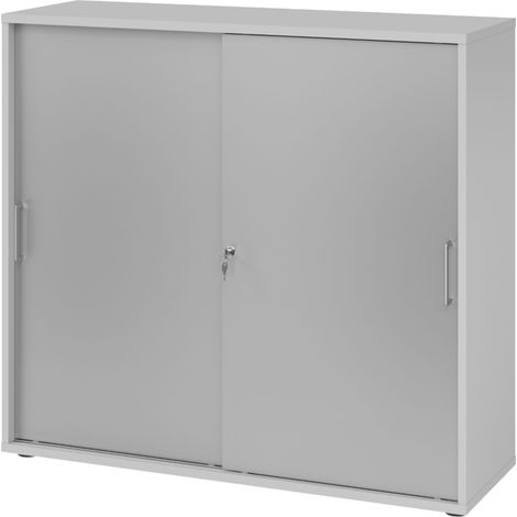 bümö Schiebetürenschrank office - 3 Ordnerhöhen Grau/Silber
