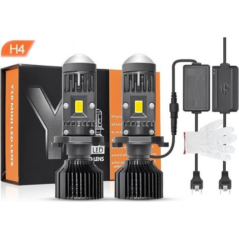Set aus 2 LED-Lampen mit Lupenlinse, Y10 H4, 200 %, 60 W, 6400 lm, 6000 K, 360°, CAN-Bus fehlerfrei – 12 V