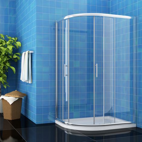 ELEGANT Waterproof Sliding Shower Enclosure 6mm Easy Clean Left Quadrant Shower Screen 1200x800mm with Tray and Waste Trap (1/5)
