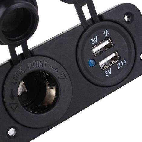 Adaptateur Allume-Cigare Double USB Répartiteur 12V Sortie 1A+2,1A Matériau Ignifuge Portable Noir (1/4)