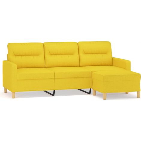 Canapé à 3 places，Sofa pour Salon，Banquette avec repose-pieds Jaune clair 180 cm Tissu CFW971248 (1/5)