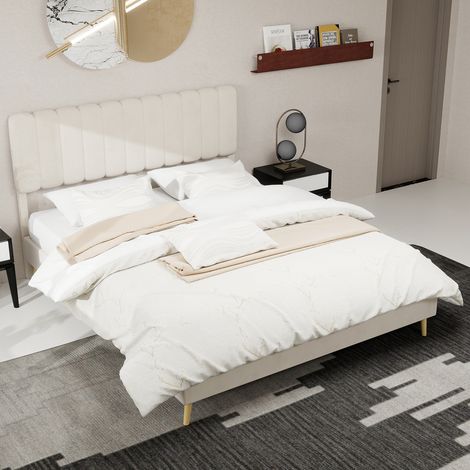 Lit double 160x200 cm Tête rembourrée tissu velours et métal (Sans matelas) (1/5)