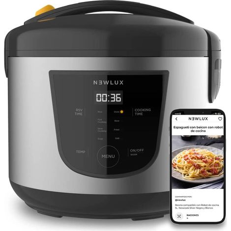 NEWLUX-Robot da Cucina Multifunzione 5L Mod.NEWCOOK con Vasca Antiaderente, Programmabile 24H, 9 Funzioni e 8 Menu Automatici. Mantiene caldo 24 ore Nero (1/5)