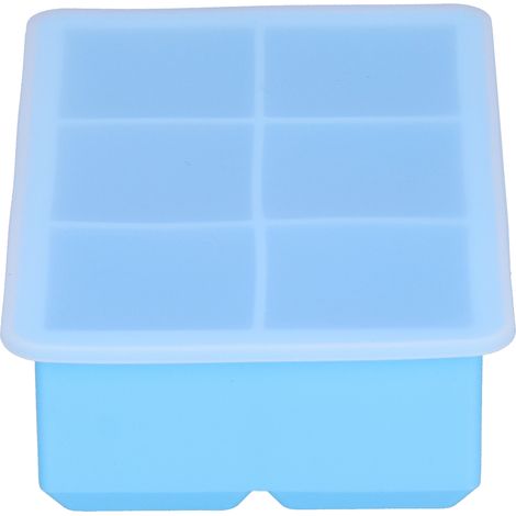 Bac à glaçons carré en silicone bleu ciel, 6 alvéoles, grand format, avec couvercle, idéal pour la préparation de glaçons, gâteaux, puddings au chocolat.