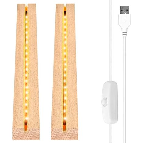 Wooden LED Light Base with USB Switch for Desktop Display Crystal Ball Acrylic Plate (30 cm Long, Warm White) (1/5)