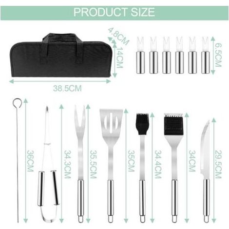 15 Pièces Accessoires Barbecue, Ustensiles Barbecue, Kit BBQ, Set Barbecue Plancha, Outils Barbecue, Panoplie Barbecue, Mallette de Barbecue, pour Camping d’Extérieur et Pique-Nique (1/5)