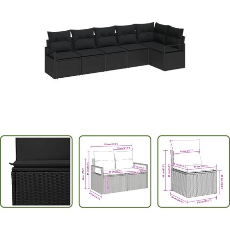 vidaXL Poly-Rattan - Sofa Set 6 pcs Schwarz Poly-Rattan (1/5)