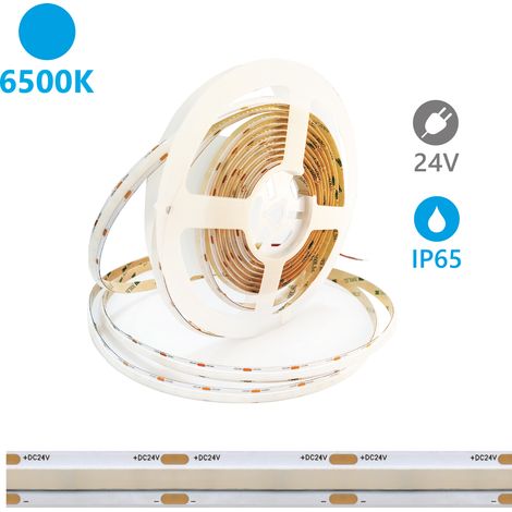 Ruban Led Sob Ip65 5M 6500K 24V 15W/M 2100Lm/M Irc90 Haute Efficacité Lumineuse Installation Professionnelle Intérieure Extérieure (1/3)