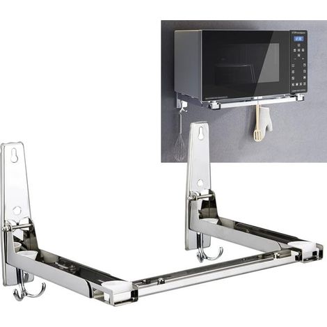 Rangement cuisine Étagère Murale de Cuisine pour Micro-ondes en Acier Inoxydable - Support Télescopique Pliable pour Four à Micro-ondes (1/5)
