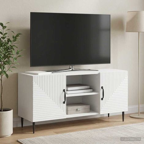 Meuble TV blanc vintage avec rangement en bois d’ingénierie, 102 x 34,5 x 50 cm - PANGIVO (1/5)