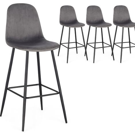 Lot de 4 tabourets BORELA – Velours & pieds en acier noir-Gris (1/5)