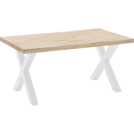 Home Heavenly® - Mesa comedor industrial DAREK, de madera maciza y patas metal tipo 'X'  Color: Roble Nordish - Blanco, Medidas: 160 x 90 cm (1/5)