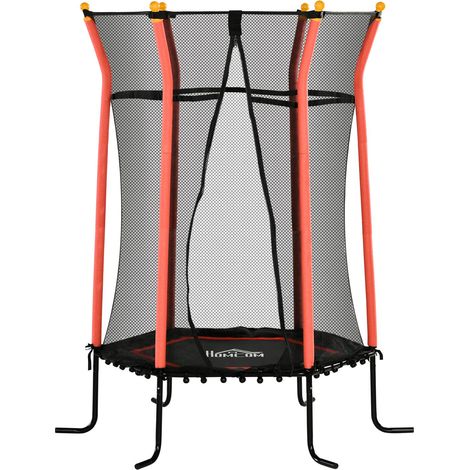Kinder Trampolin Ø163,5 cm, Indoor Trampolin mit Sicherheitsnetz Randabdeckung Gummiseil, Kindertrampolin bis 50 kg, für Kinder 3-10 Jahre Rot