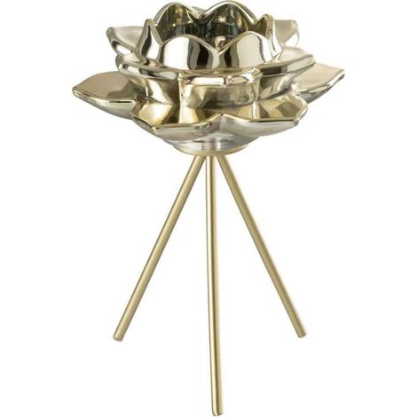 Photophore sur Pied "Fleur Verre" 21cm Or (1/2)
