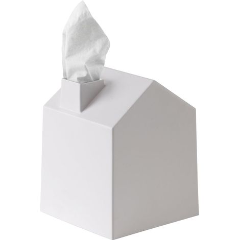 Blanco. Caja de pañuelos CASA, con forma de casa, para cajas cuadradas. Color blanco. (1/5)