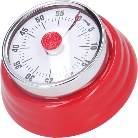 Minuteur de cuisine magnétique portable et multifonctionnel 70 dB, fixation murale, en acier inoxydable, style rétro classique, rouge. (1/5)